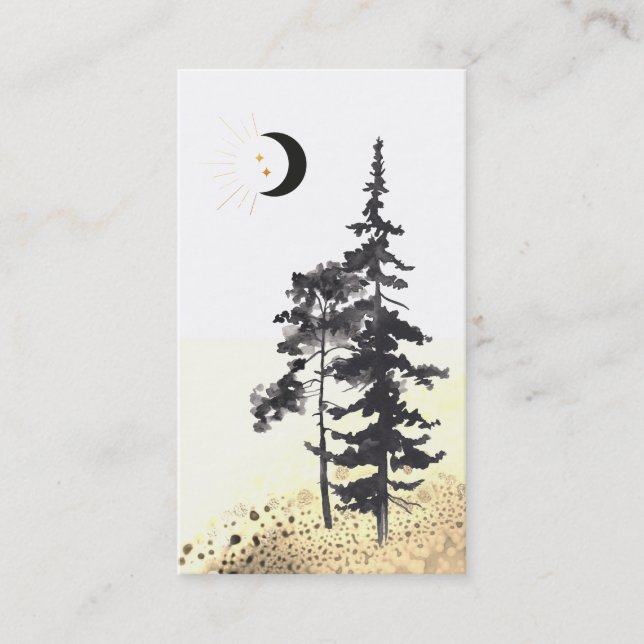 *~* Trees Crescent Moon Gold Stars Moon Beams Business Card (Front)