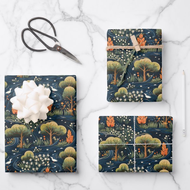 Trees & Ducks Wrapping Paper Sheet (Front)