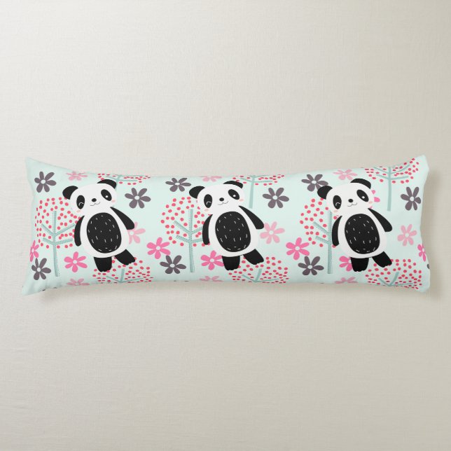 Trees, Flowers, and Panda Bears Body Pillow (Front)