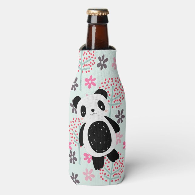 Trees, Flowers, and Panda Bears Bottle Cooler (Bottle Front)