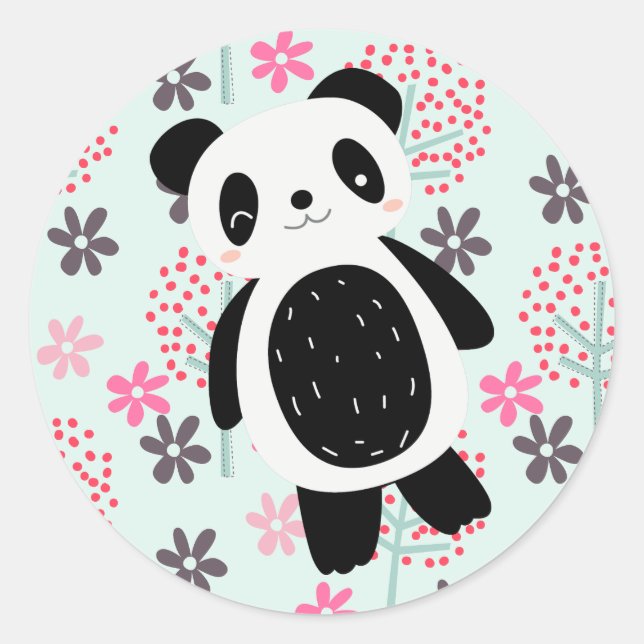 Trees, Flowers, and Panda Bears Classic Round Sticker (Front)