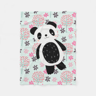Trees, Flowers, and Panda Bears Fleece Blanket
