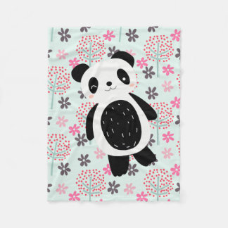 Trees, Flowers, and Panda Bears Fleece Blanket