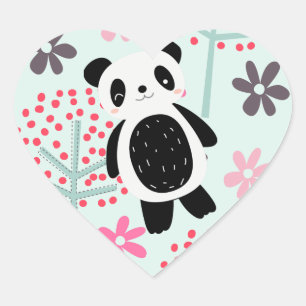 Trees, Flowers, and Panda Bears Heart Sticker