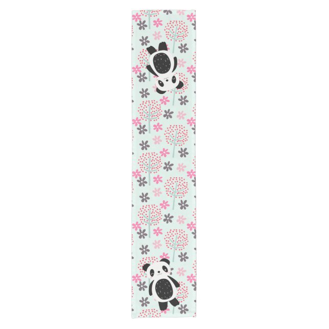 Trees, Flowers, and Panda Bears Short Table Runner (Front)