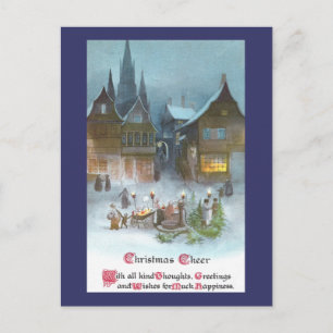 Trees for Sale in Town Square Vintage Christmas Holiday Postcard