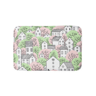 Trees, houses, spring city landscape bath mat
