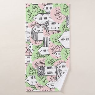 Trees, houses, spring city landscape bath towel