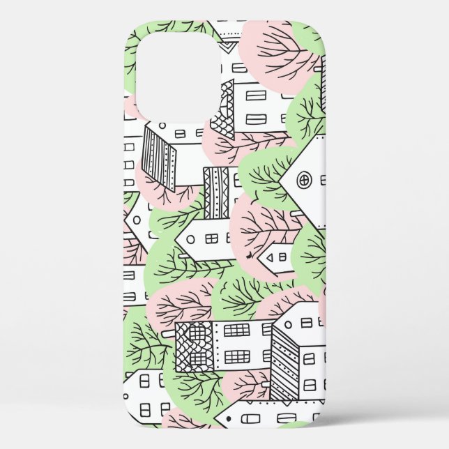 Trees, houses, spring city landscape Case-Mate iPhone case (Back)