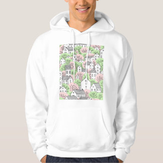 Trees, houses, spring city landscape hoodie