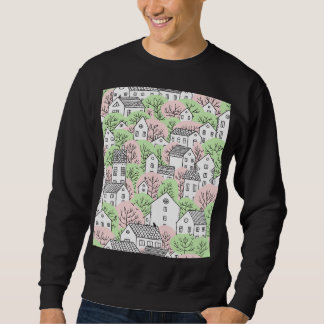 Trees, houses, spring city landscape sweatshirt