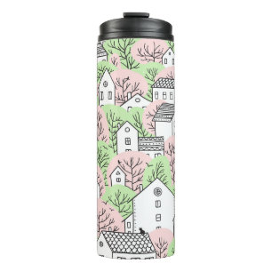 Trees, houses, spring city landscape thermal tumbler