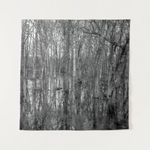Trees in a forest in black and white. beauty in na tapestry
