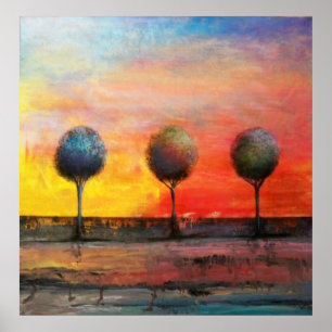Trees in a Tuscan Sunset Poster