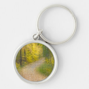 Trees in Autumn Colours and Leaf-Covered Pathway Keychain