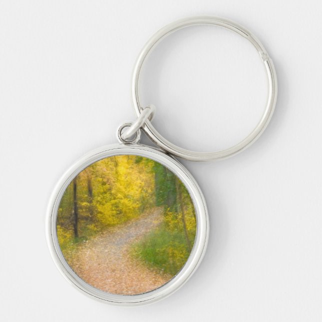 Trees in Autumn Colours and Leaf-Covered Pathway Keychain (Front)
