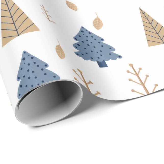 Trees in Blue and Gold Wrapping Paper (Roll Corner)
