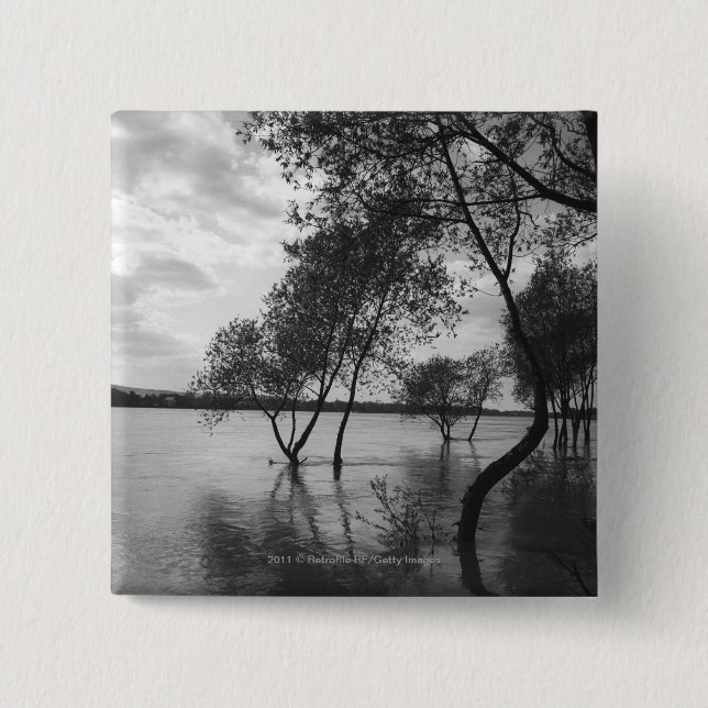 Trees in lake 2 inch square button (Front)