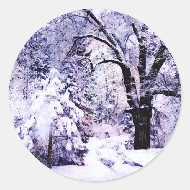 Trees in Snow Classic Round Sticker (Front)