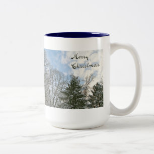Trees In Snow - Merry Christmas Two-Tone Coffee Mug