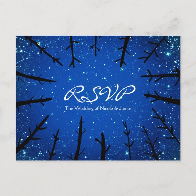 Trees In the Night Sky Rustic Wedding RSVP Card (Front)