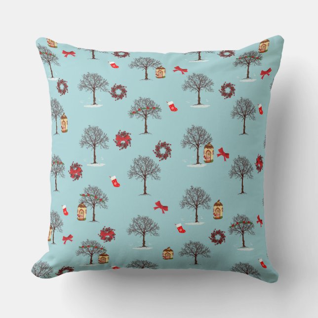 Trees in winter and Christmas decorations Throw Pillow (Front)