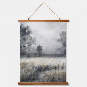 Trees Meadow Low Lying Fog Landscape Hanging Tapestry