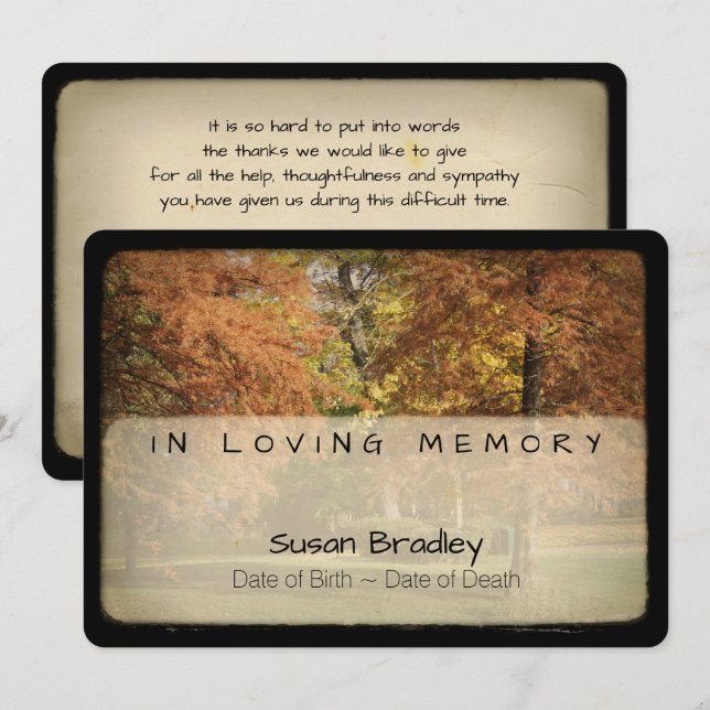 Trees Memorial Sympathy Thank You with texts 2 Invitation (Front/Back)