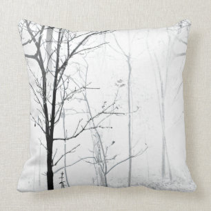 Trees Minimalist Black and White Throw Pillow