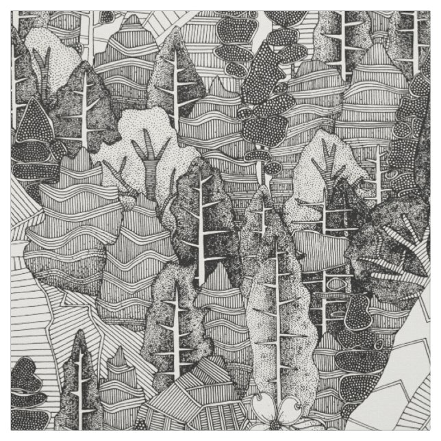 trees NC black Fabric (Swatch)