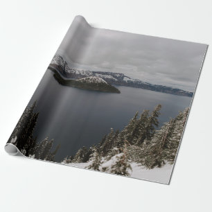 TREES ON SNOW COVERED MOUNTAIN NEAR BODY OF WATER WRAPPING PAPER