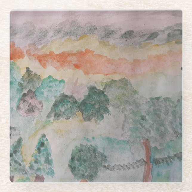 Trees On The Bay Glass Coaster (Front)