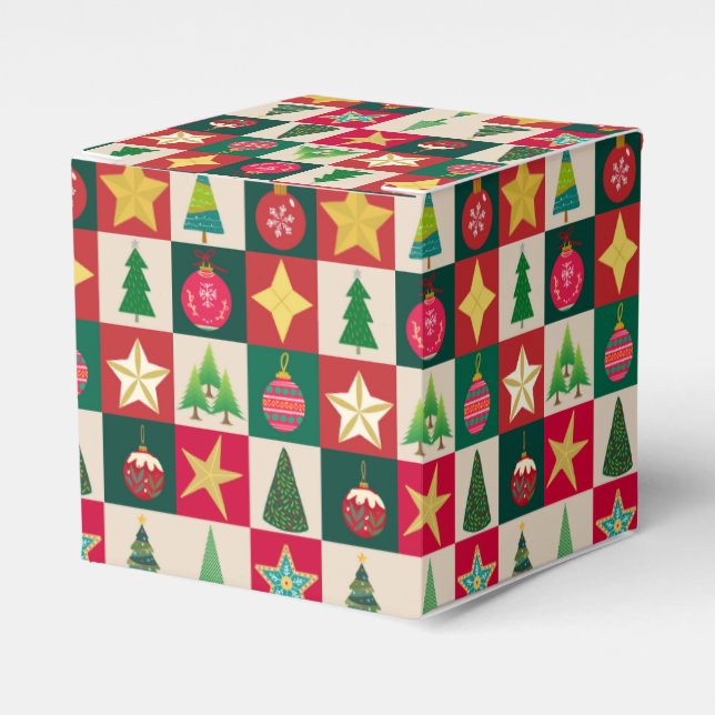 Trees Ornaments and Stars Squares Favor Box (Front Side)