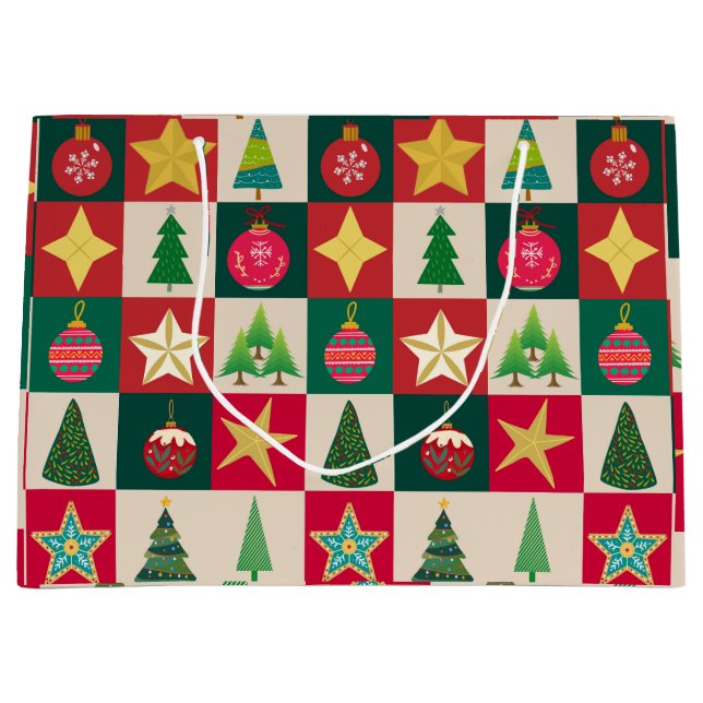 Trees Ornaments and Stars Squares Large Gift Bag (Front)