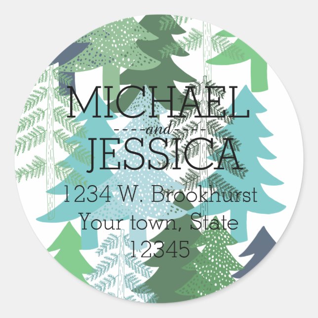 Trees Personalized address Classic Round Sticker (Front)