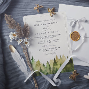 Trees Pine Forest Rustic Elegant QR Code Wedding Invitation