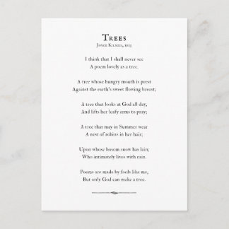 Trees Poem by Kilmer, inspirational poetry Postcard