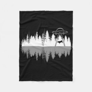 Trees Reflection Spaceship Alien Abduction Of Cow Fleece Blanket