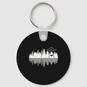 Trees Reflection Spaceship Alien Abduction Of Cow Keychain