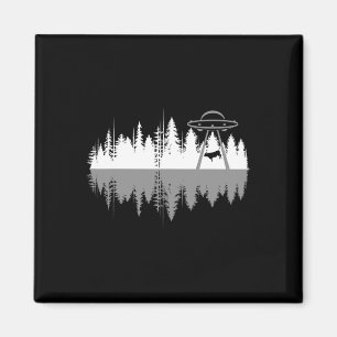 Trees Reflection Spaceship Alien Abduction Of Cow  Magnet