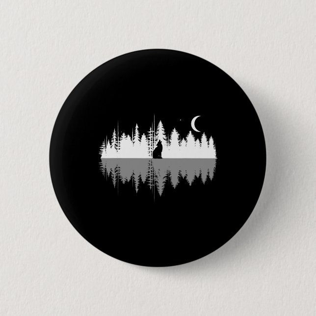Trees Reflection Wolf Howling At Full Moon Forest  2 Inch Round Button (Front)