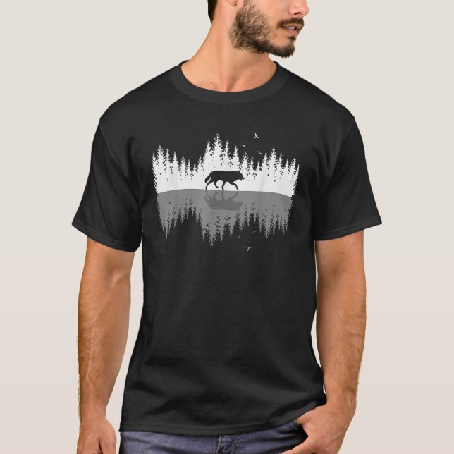 Trees Reflection Wolf Wildlife Forest Nature Anima T-Shirt (Front)