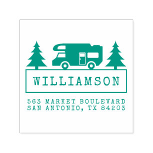 Trees &  RV Silhouette Family Name Return Address Self-inking Stamp
