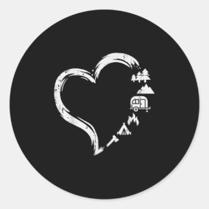 Trees Rv Van Campfire Tent Heart Cute Love Camping Classic Round Sticker