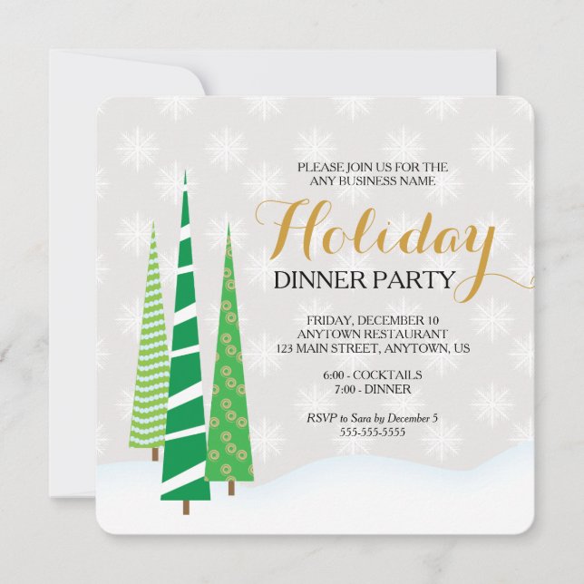 Trees & Snowflakes Business Holiday Dinner Party Invitation (Front)