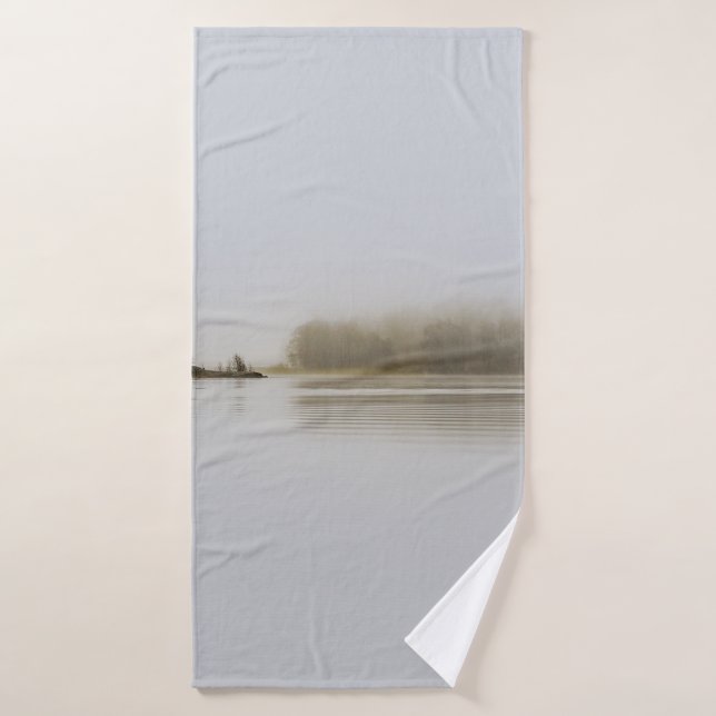 TREES SURROUNDED BY BODY OF WATER AND FOGS DURING  BATH TOWEL (Bath Towel)