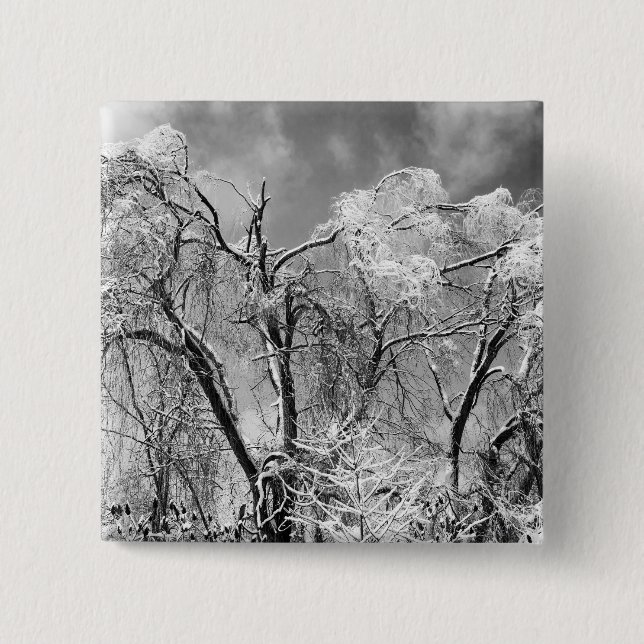 trees wear winter 2 inch square button (Front)