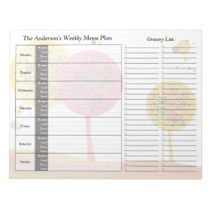 Trees Weekly Personalized Menu Plan Notepad