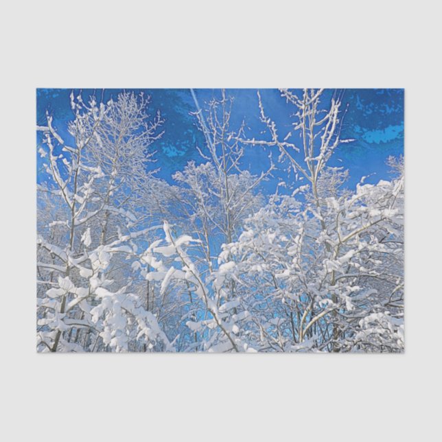 Trees Winter Snow Covered Blue Sky Painted Scenery Tissue Paper (Front)