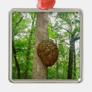 Trees with Large enclosed Bee Wasp Hive Metal Ornament
